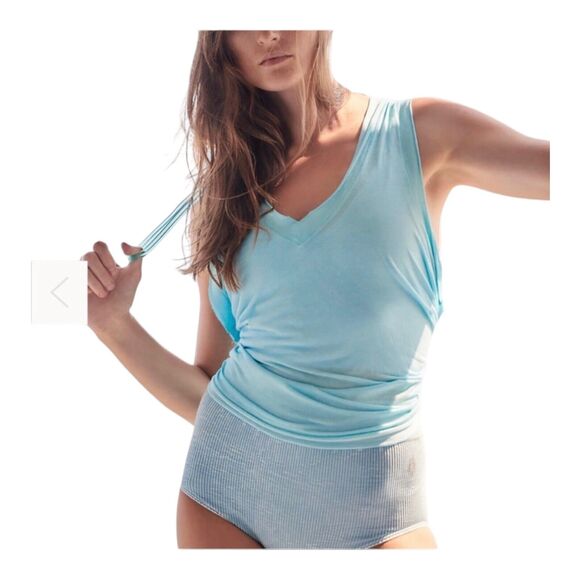 Free People Movement Henry Tank Top Tie Knot In Sky Size Medium New - Picture 1 of 7